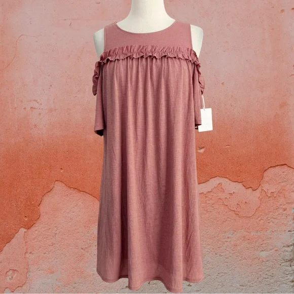 LC Lauren Conrad Cold Shoulder Ruffle Shift Dress Women’s S 4/6 Desert Mauve NWT - Picture 3 of 15